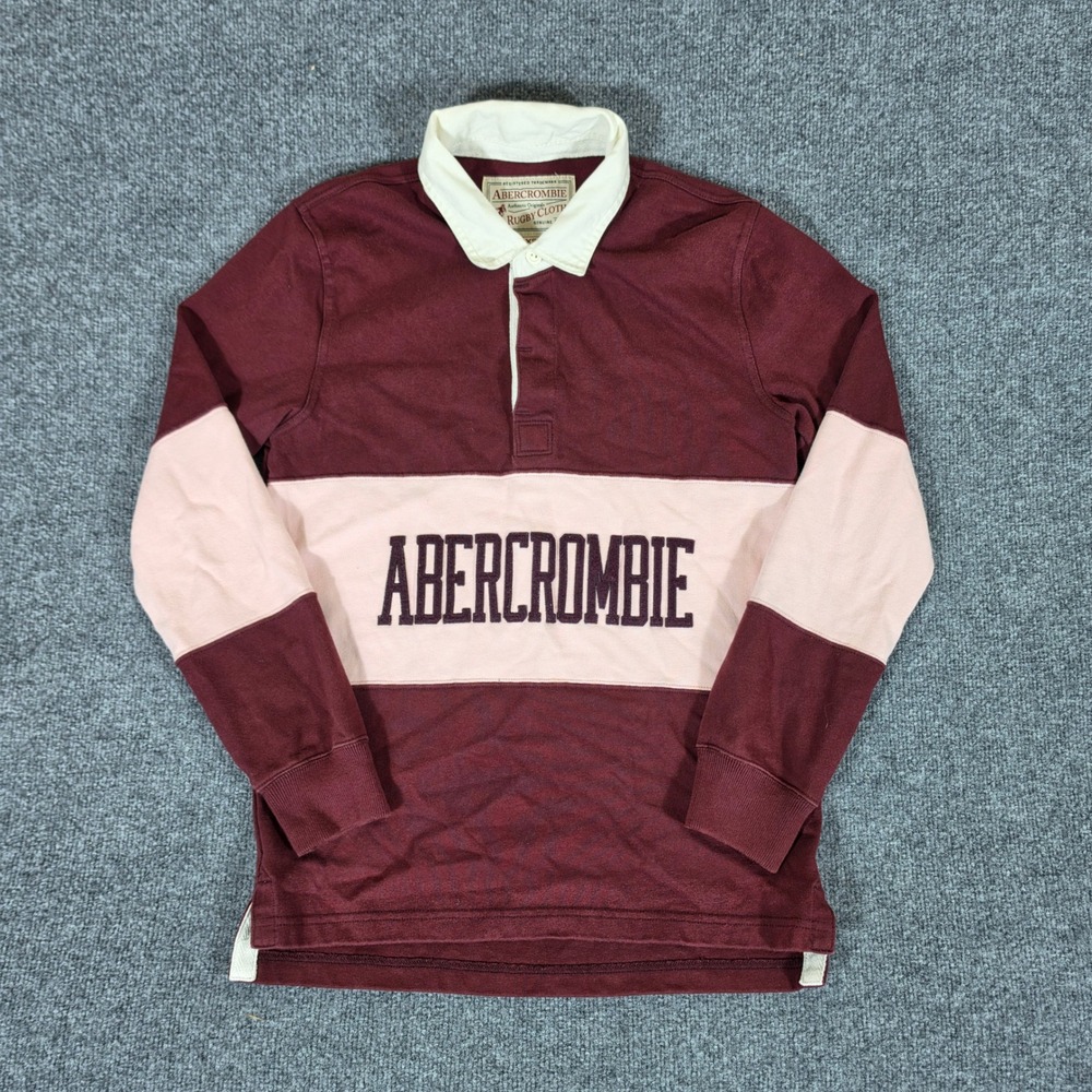 Abercrombie & Fitch Mens XS Rugby Shirt Maroon Pink Colorblock Long Sleeve Polo